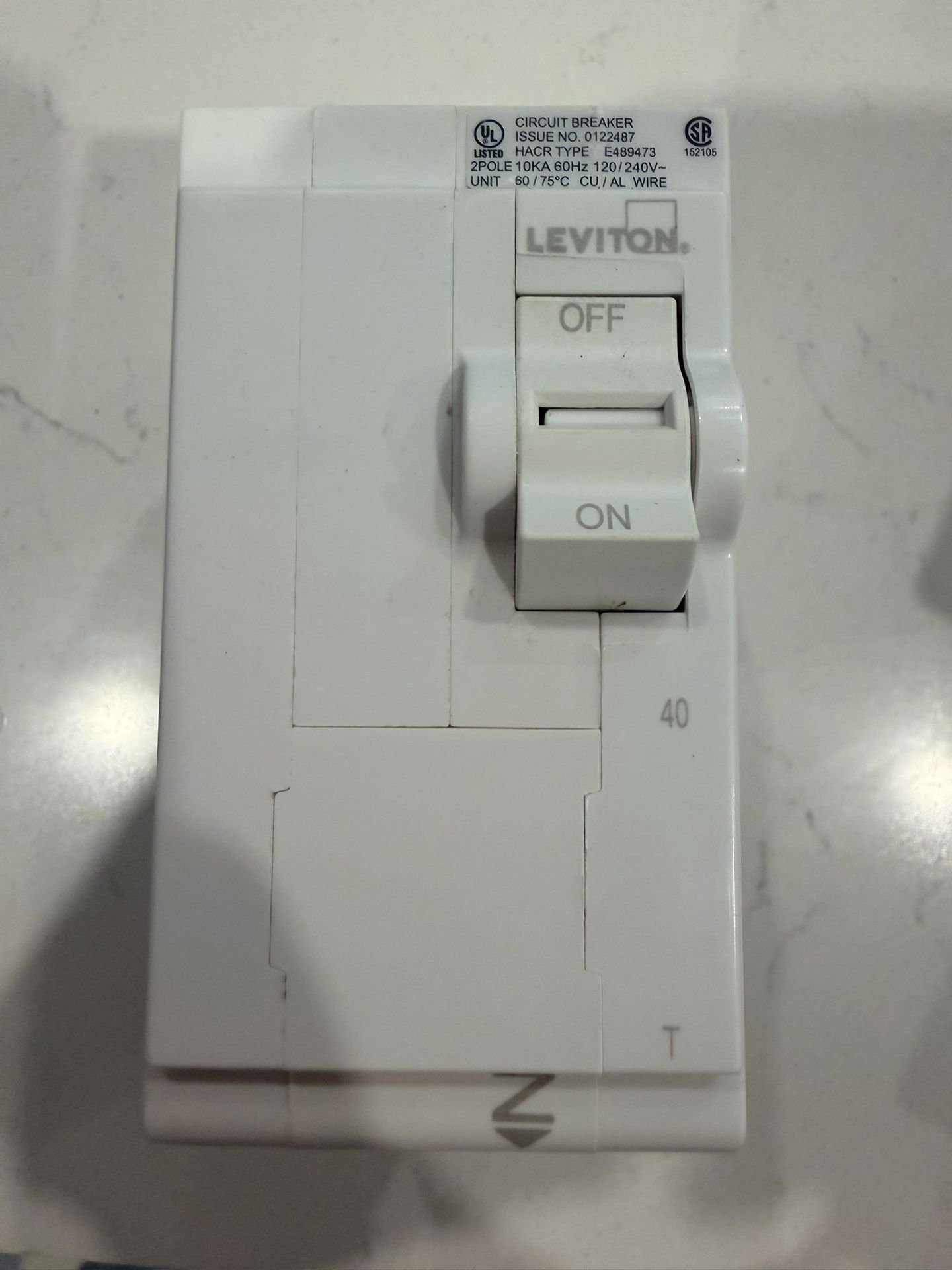 Leviton Branch Circuit Breaker, GFCI 2-Pole 40 Amp, 120-Volt/240-Volt, Hydraulic Magnetic