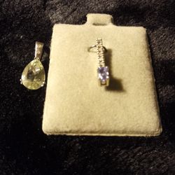 14k White Gold Topaz  Diamonds Pendants