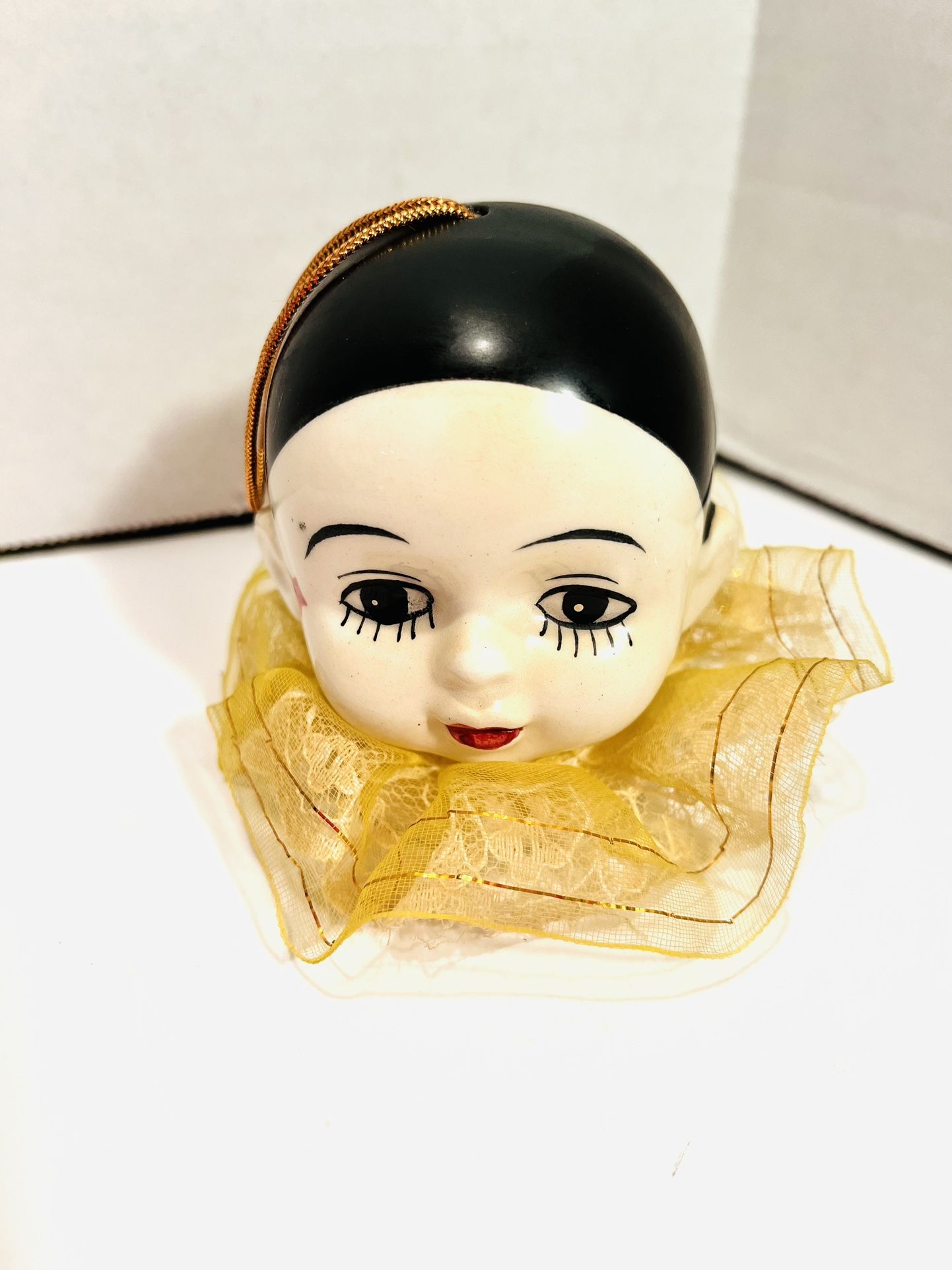 Beautiful Pierrot Ceramic Ornament Harlequin Jester Doll Head Hand Painted