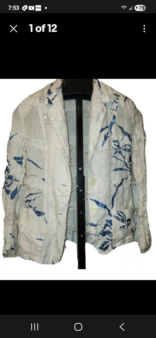 Brighton Paris Womens White Fringed Blazer sz 40 US M Lagenlogok Script 