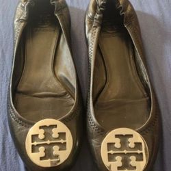 Tory Burch Flats Silver Logo