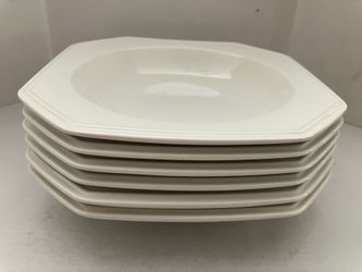 Set of 6 MIKASA Continental White Ivory Rimmed Octagon 8 3/8” Soup Pasta Bowls Japan F3000 EC