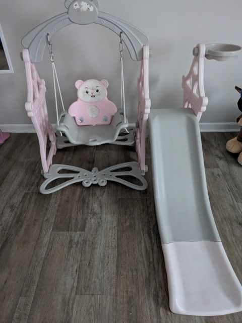 Toddler Slide and Swing Set with Basketball hoop