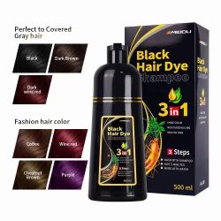 3-in-1 Black Hair Dye Shampoo – Instant Gray Coverage, 500ml Herbal Formula
