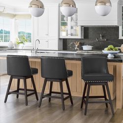 Black Leather Swivel Barstool Set Of 3