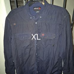 ARIAT FRC GLEN GUARD FEATHER LIGHT WEIGHT NAVY BLUE BUTTON UP SHIRT 