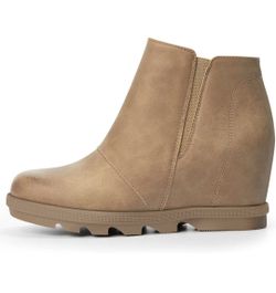 Tan Suede Wedge Ankle Boot. Size 9.5