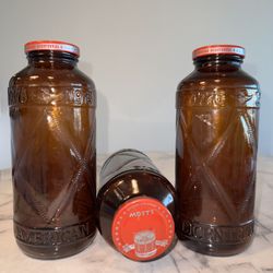 3 VINTAGE MOTTS 1976 American Bicentennial 9" Glass Jars lot set Brown