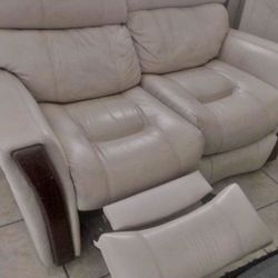 Beautiful Elegant Upscale Luxury Italian Leather Double Recliner Sofa And Matching Recliner Chair