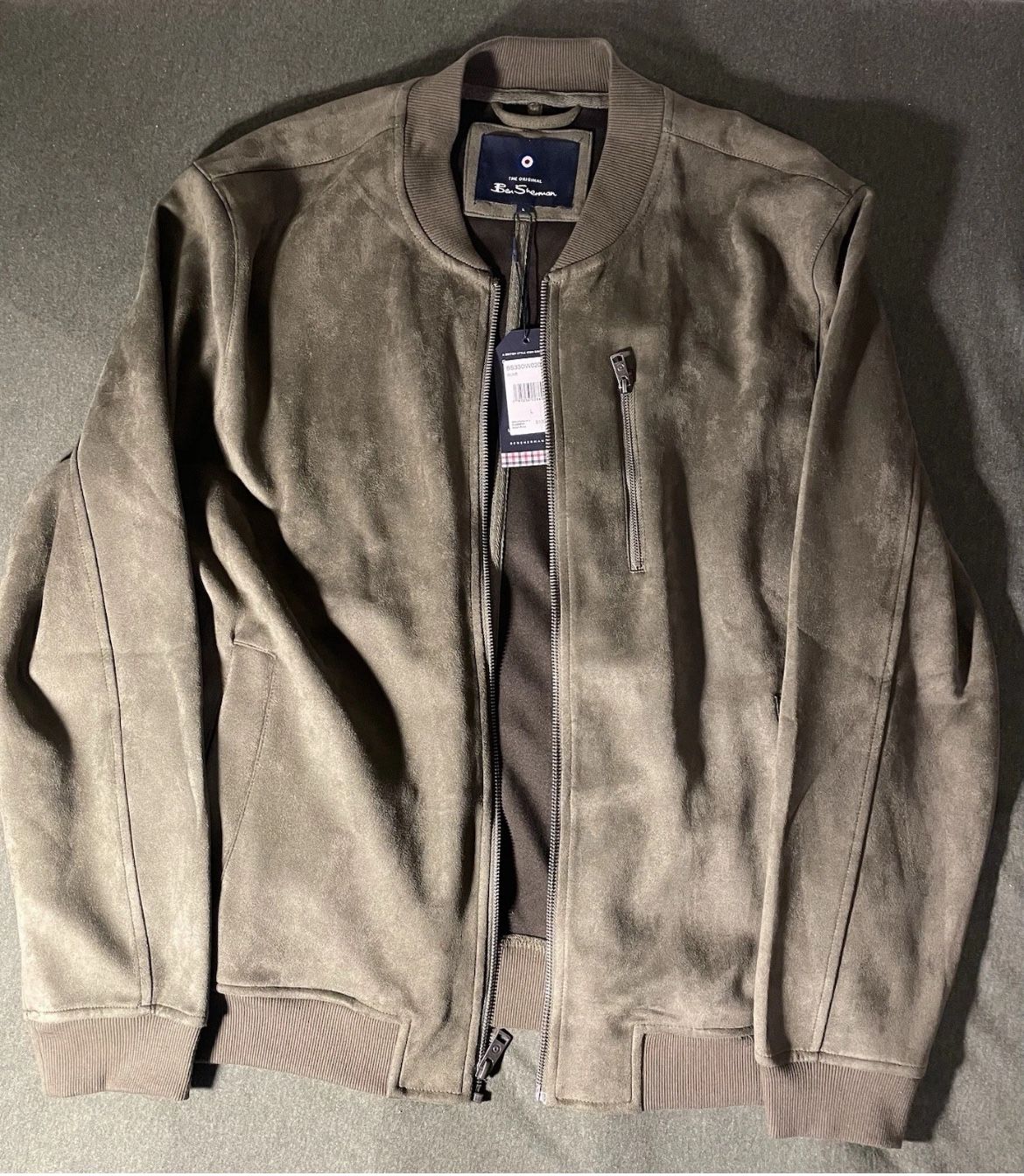 Ben Sherman Men's Suede Bomber Jacket with Zippered Pocket
