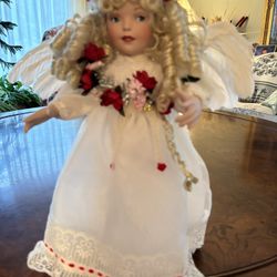 Vtg. 14” Porcelain Christmas Angel Doll