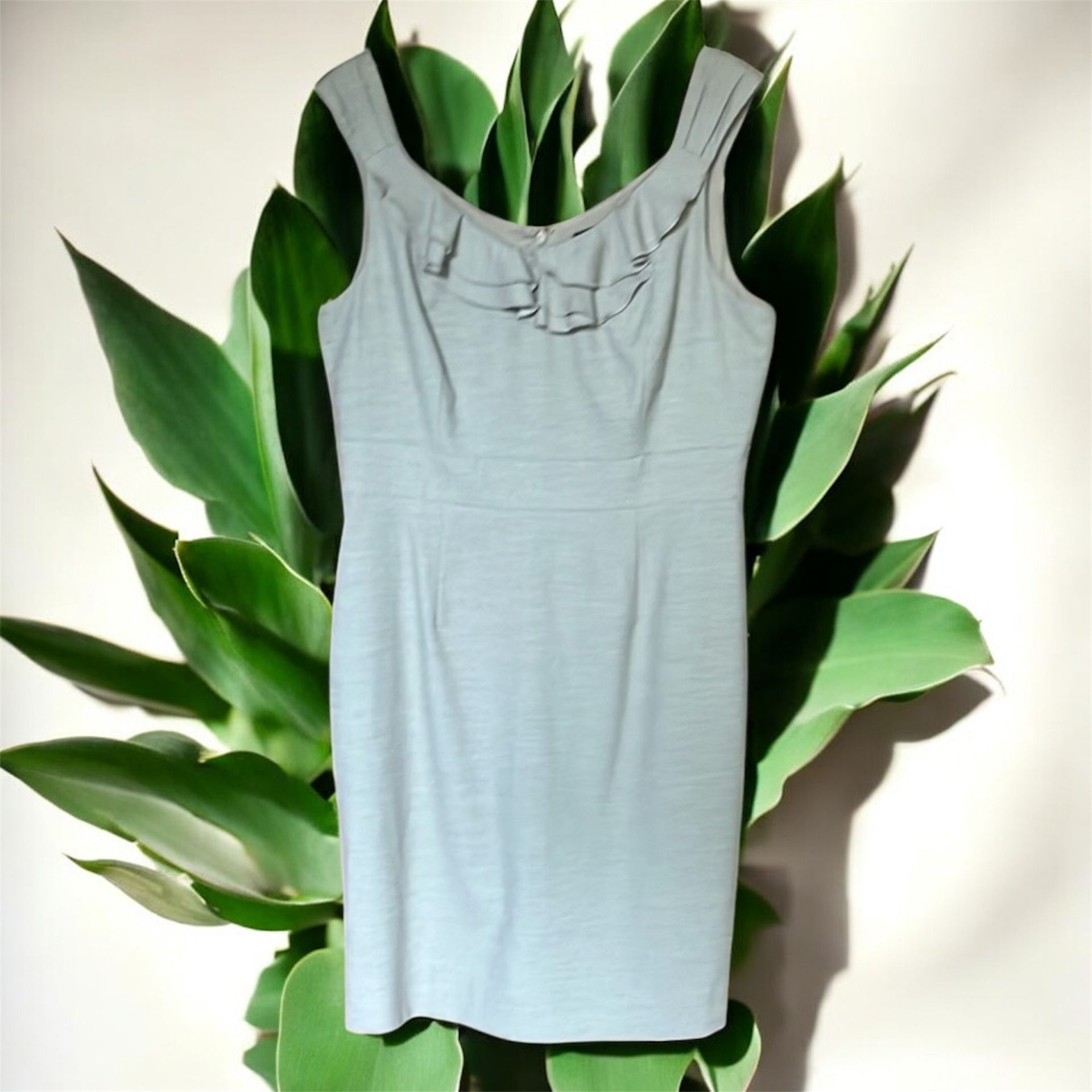 Antonio Melani Elegant Beige Sleeveless Dress ruffle top zipper back size 12