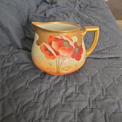 Antique Pitcher, Gold Trimmed. Hand Painted 