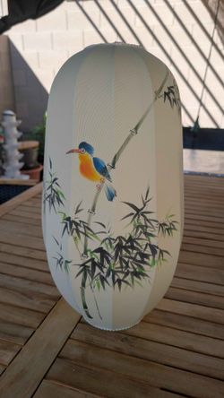 Hand-Painted Oval Lantern Lamp Shade, 22in Bamboo Bird
