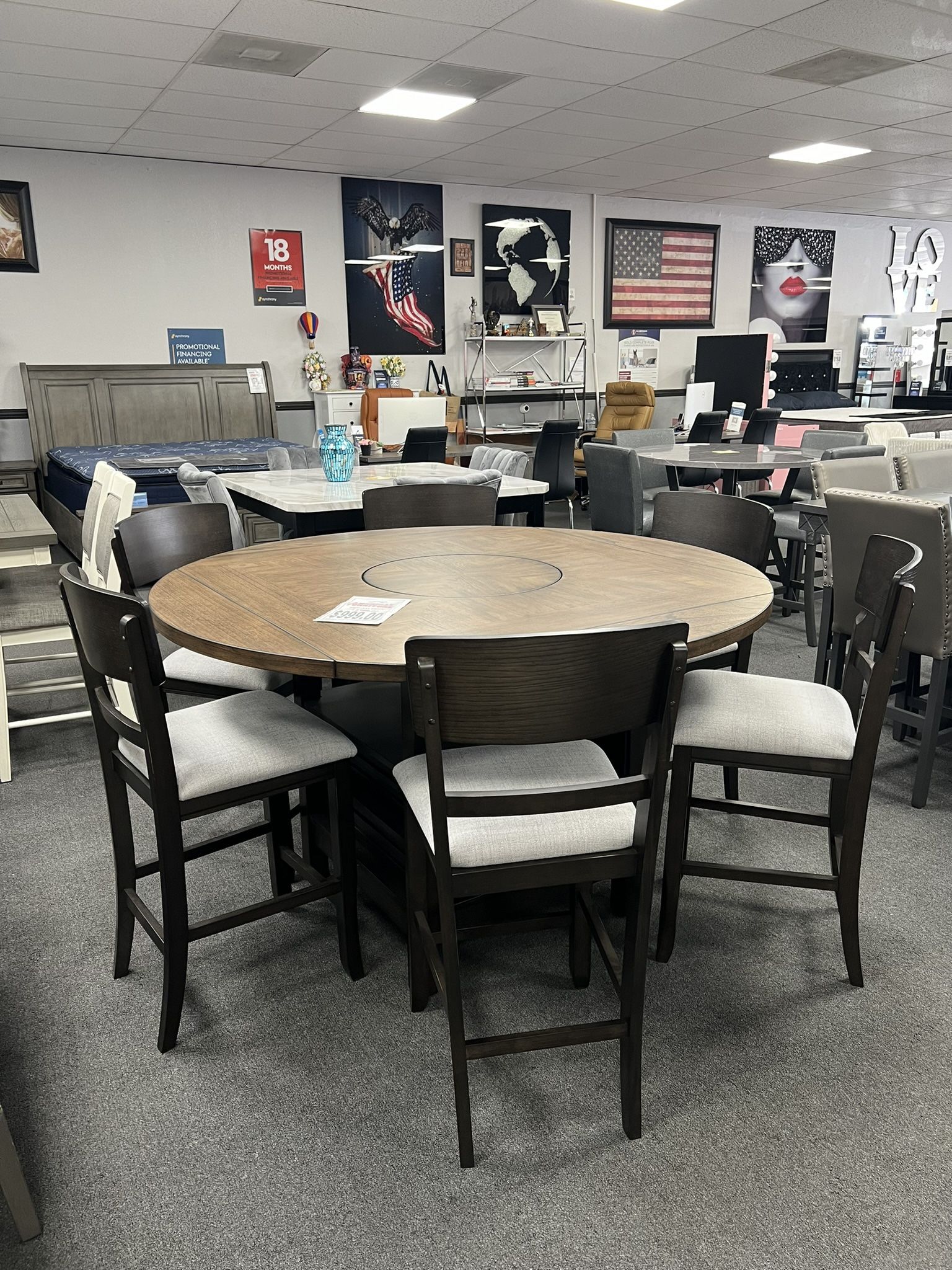 7PC Counter Height Dining Set w/ 4 Drop Down Leafs & Lazy Susan
