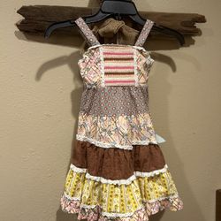 Matilda Jane Girls Arabella Rainbow Print Dress w Crochet Bodice 