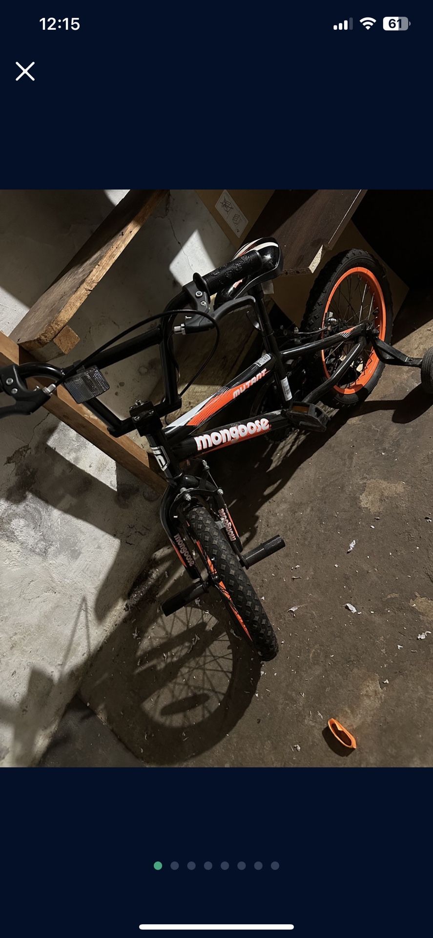 Kids bike with training wheels. Tires will need air.