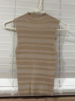 Worthington ribbed striped sleeveless mock-neck knit top