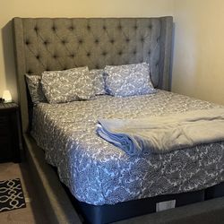 Ashley Furniture Cal King Bed Frame - Gray Tufted Headboard - Great Condition