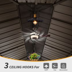 14' X 20' Hardtop Gazebo, Upgraded Metal Gazebo with Drainage System, Dual-Layer Galvanized Steel Roof, Curtain and Netting, Outdoor Shelter Canopy fo