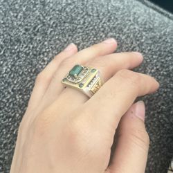 Vintage Men's Emerald & Zirconia Ring - Bold Royal Design - Sterling Silver & Gold Plated