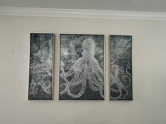 Octopus Wall Art 3 Piece Frame