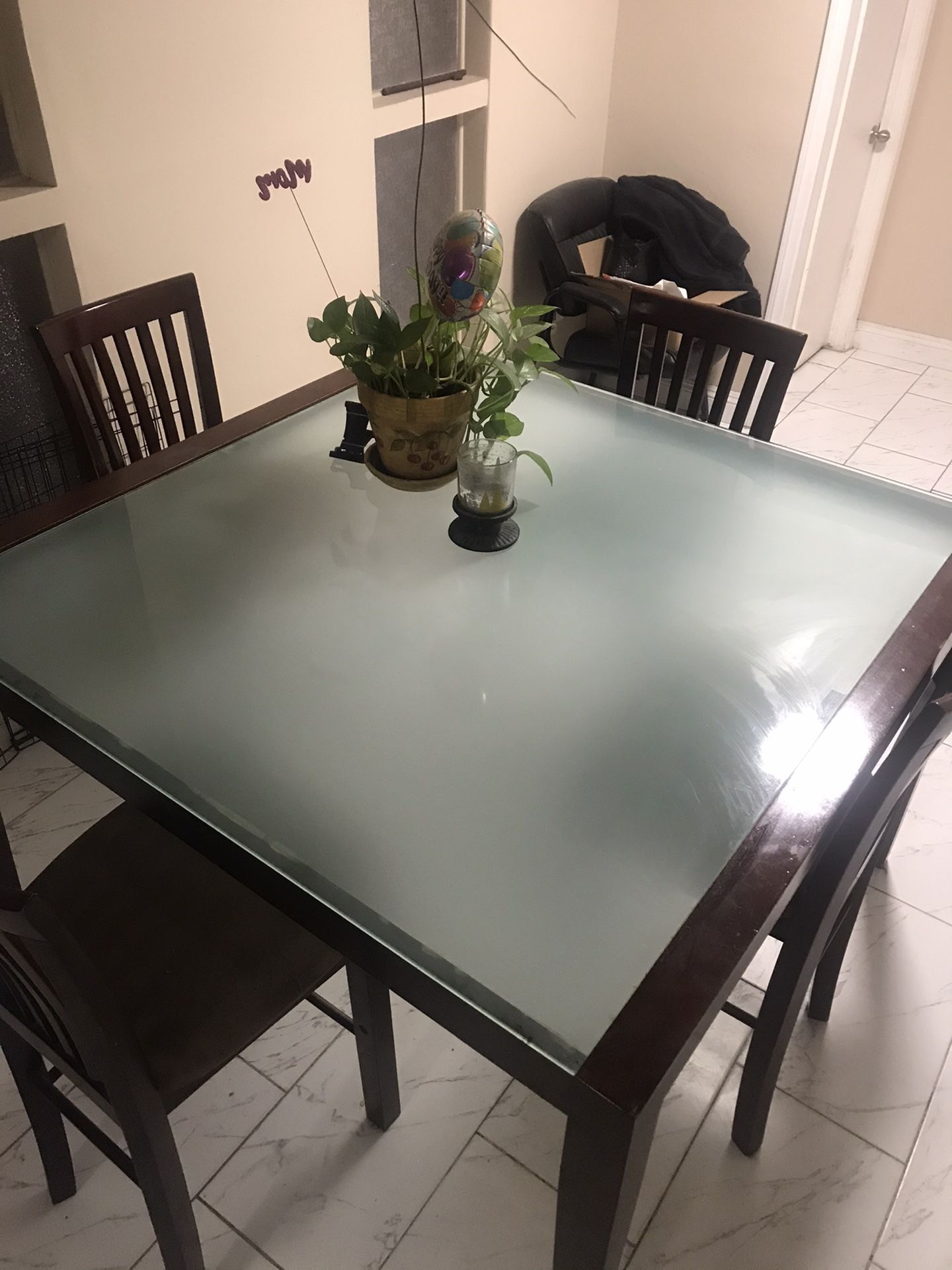Glass and wood table kitchen and chairs