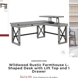 Brand New In Box Rustic L- Shape Desk 