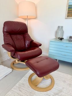 Genuine Leather Swivel Recliner + Matching Ottoman — $275 OBO