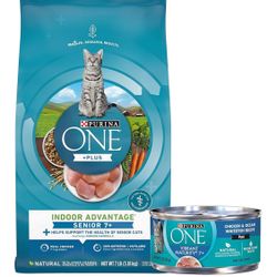 Purina ONE Senior Dry & Wet Cat Food, Indoor Advantage & Plus Senior 7+ Bundle Pack