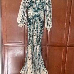 Brand New Emerald Green And Champagne Dress