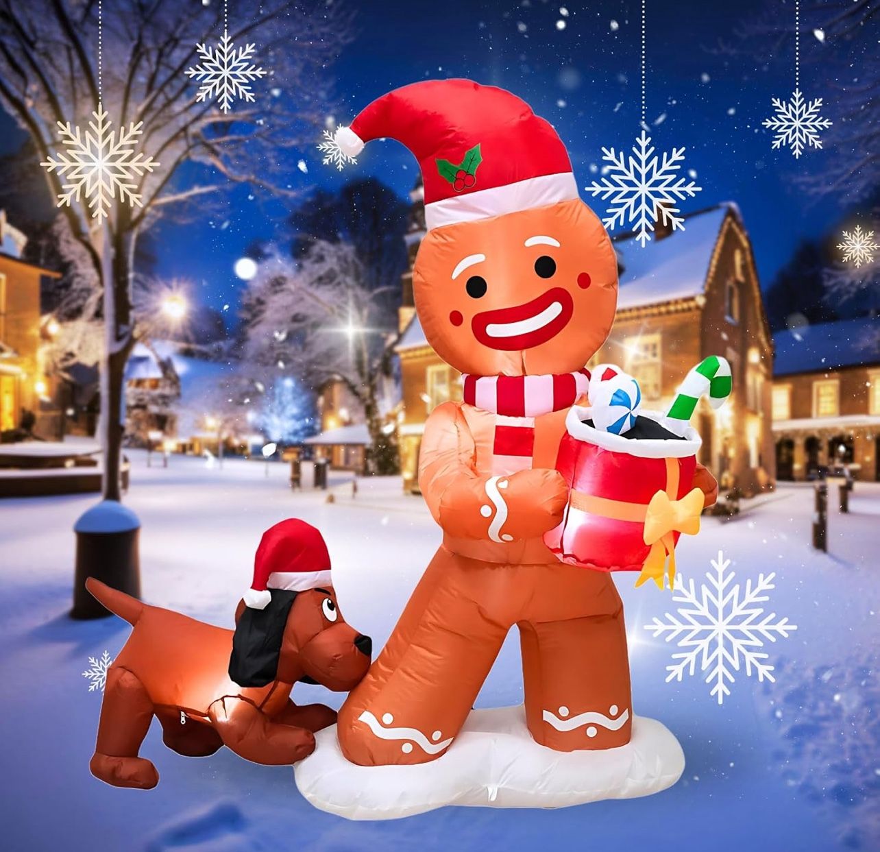 New 5FT Gingerbread Man And Dog Christmas Inflatable
