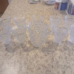 Vintage Fostorna American Pattern Pitcher And Glasses
