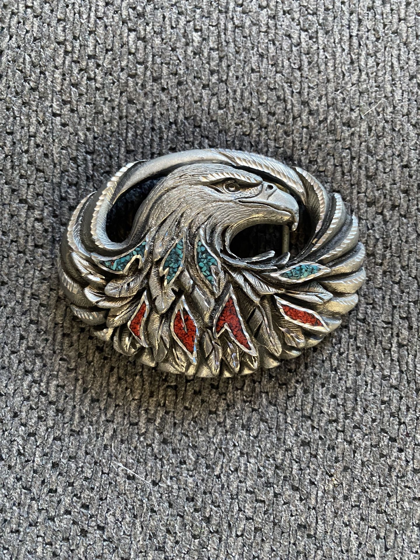 Gorgeous Turquoise & Coral Belt Buckle