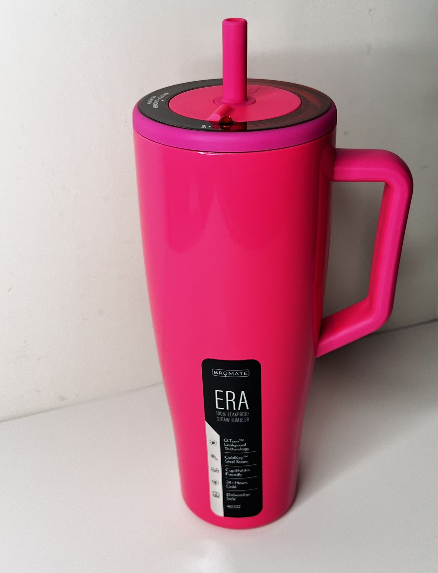 BrĂ¼Mate Era 40 oz Tumbler with Handle and Straw Neon Pink