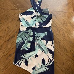 New Parisian Asymmetrical Floral Print Halter Top Tropical Dress - Size 14