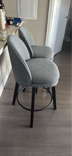 Set of 2 Grey Fabric Swivel Bar Stools