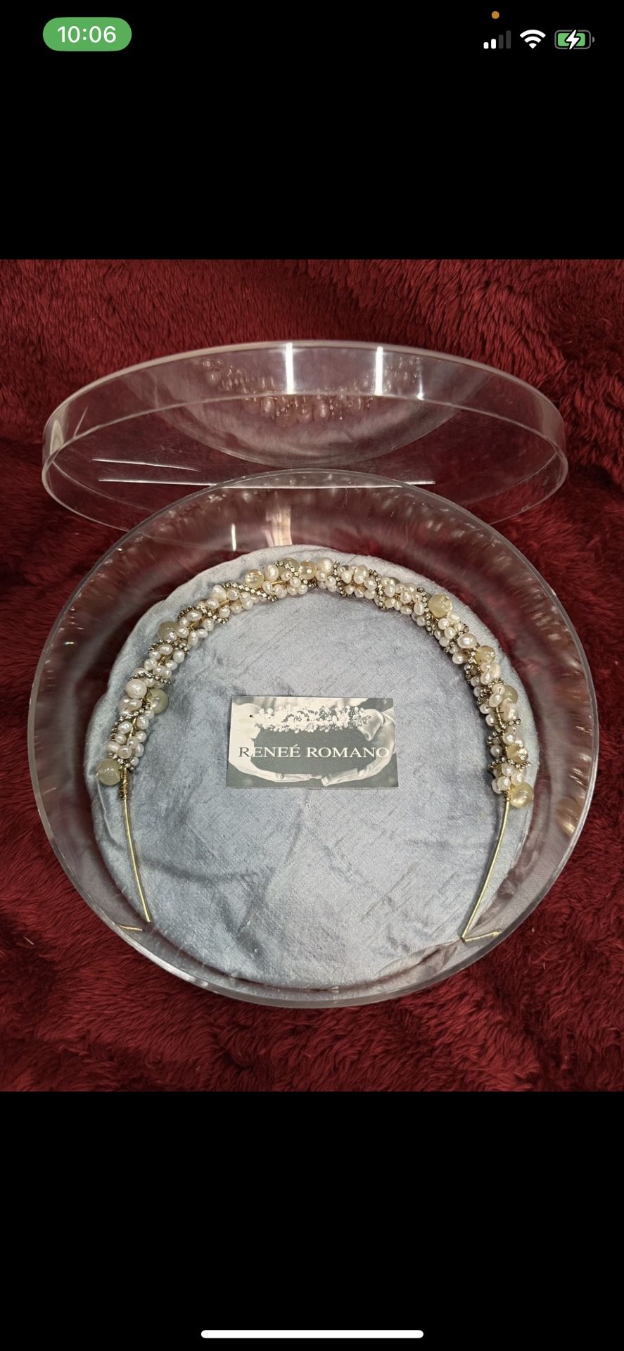 NS32- RENEÉ ROMANO Gold Petite Freshwater Pearl & Diamante Wishbone Bridal Tiara