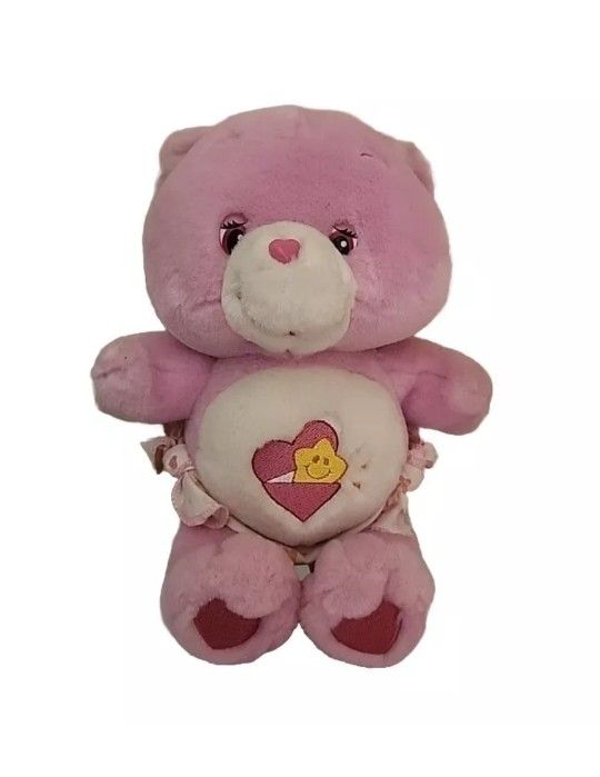 Vintage Care Bears Plush Baby Hugs Bear Stuffed Animal Heart Star Pink 9" 2002