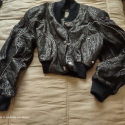 Black Leather Women's Jacket With Silver Studded Designs