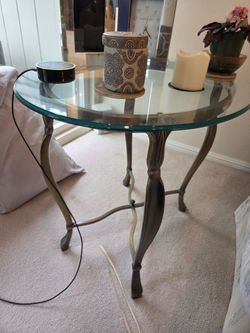 Oval Glass and Metal End Table $10