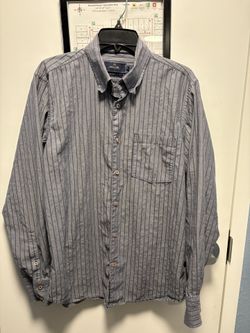 Arturo Calle Gray Blue Striped Woven Button-Up Shirt Men's XL Pocket Long Sleeve