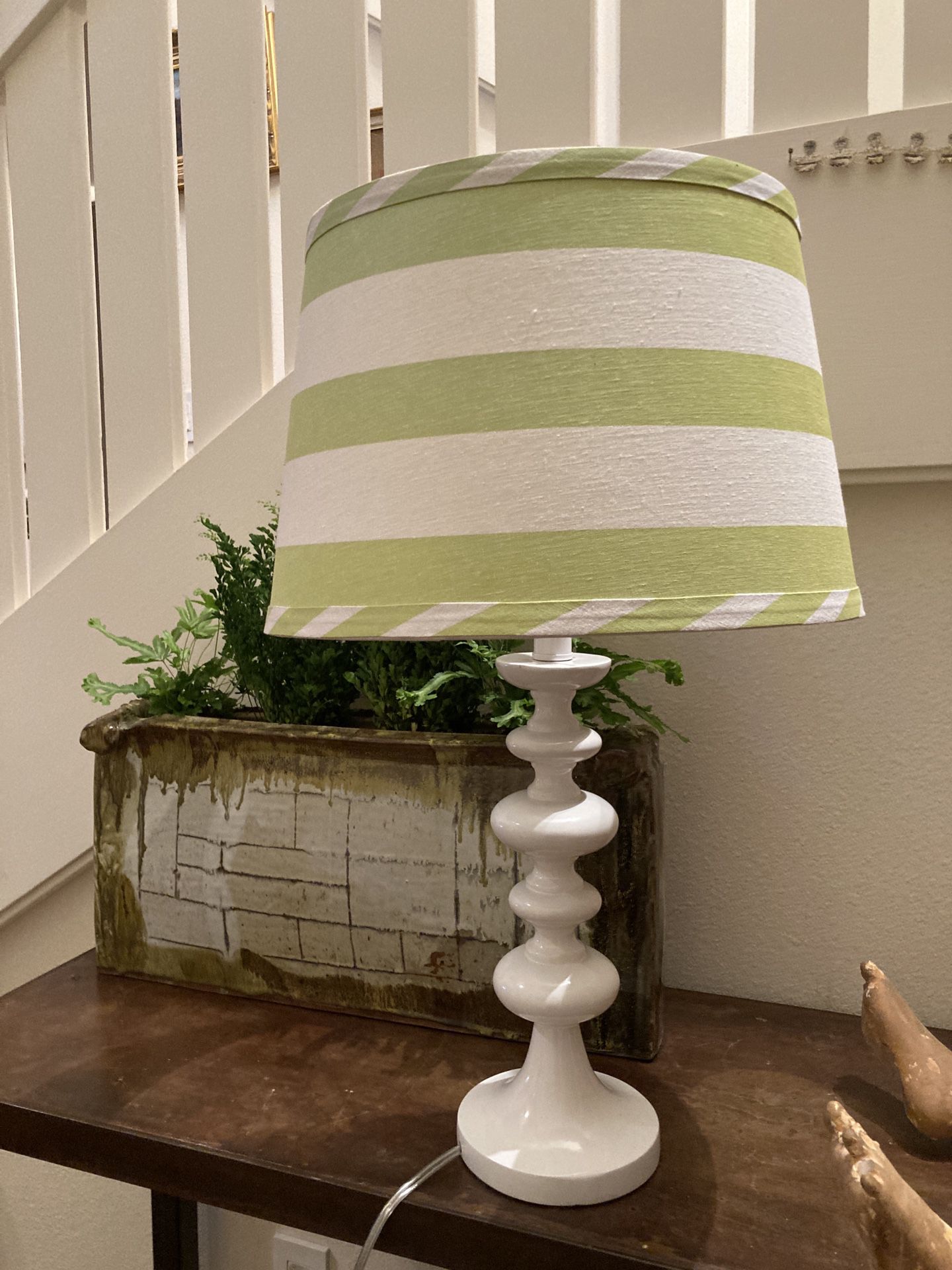 Nursery or teen Table Lamp green & white stripe