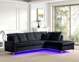 Melina 2-Piece Modern Black Sectional with LED Lighting