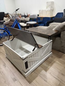 Spanspace Farmhouse Lift Top Coffee Table with Storage, 35.5" Square Center Table with Charging Station & USB Ports, Hidden Compartment for Living Roo