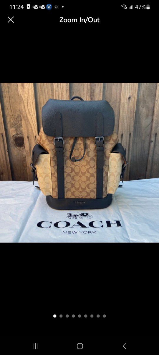 Coach Hudson Signature Gunmetal & Khaki Blocked Canvas Men Backpack C6081