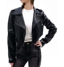 Azalea Wang Remy faux leather moto biker jacket L