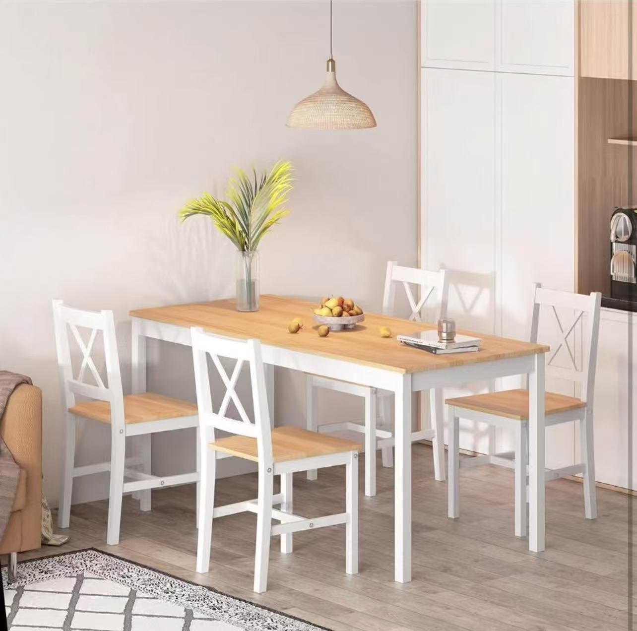 47" Dining Table Set for 4, 5-Piece Wood Rectangular Kitchen Dining Table Set with 4 Chairs, Space-S