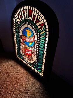 Vintage 1977 Schlitz Beer Lighted Sign Faux Stained Glass All Plastic