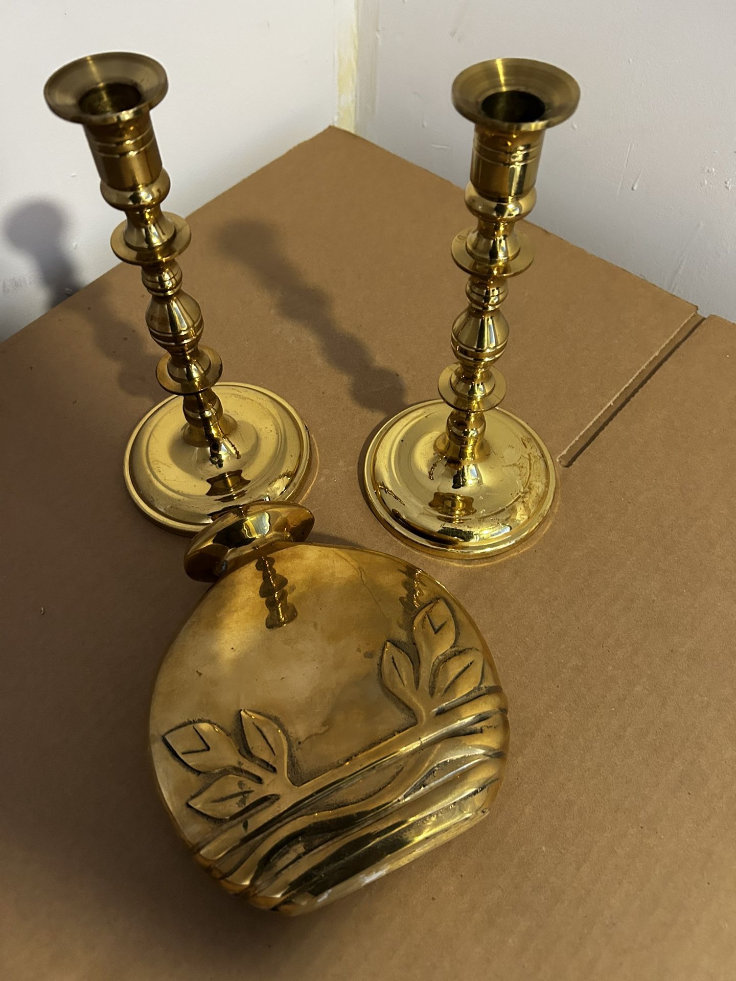 Vintage Cashier Brass Art Deco Oblong Oval Round 10" Candlestick Candle Holder